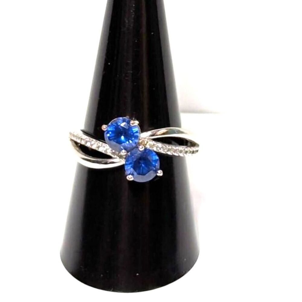Vintage 925 Sapphire Toi et Moi Ring - Bypass Crossover Promise Ring w/Dia. S- 9